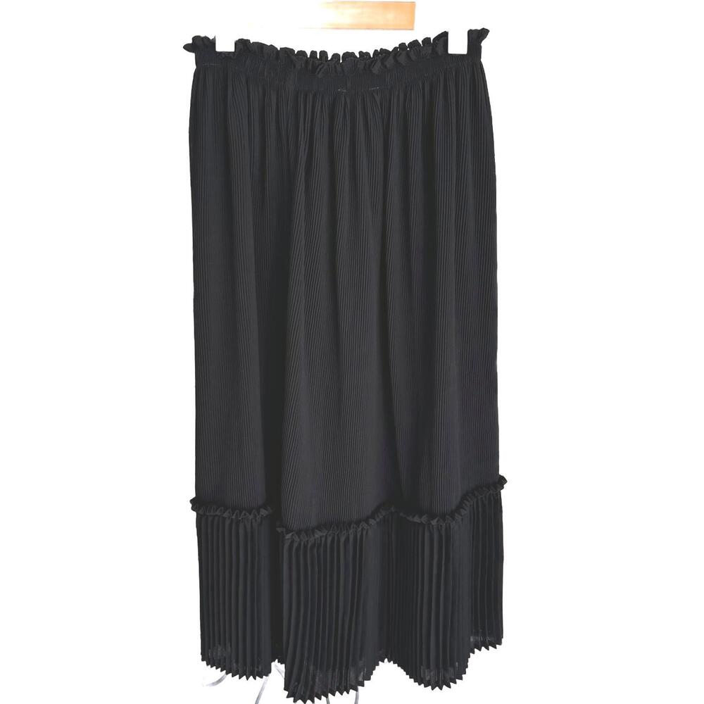 OVS Black Pleated Midi Skirt with Ruffle Details - Size S